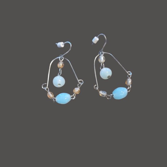 Trapezoid Beaded Blue/White/Clear Earrings - Picture 1 of 5